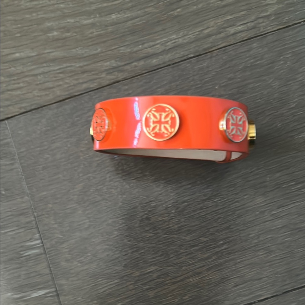 Rustic Cuff Orange Bracelet with Gold Accents